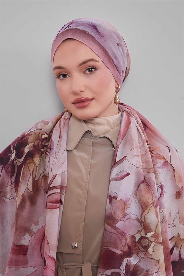 Pembe Zambak Baskılı Sport Şal