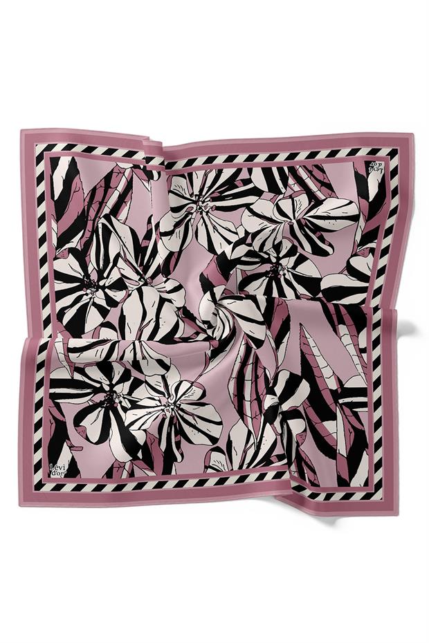 Pembe Zambak Desen Twill İpek Eşarp