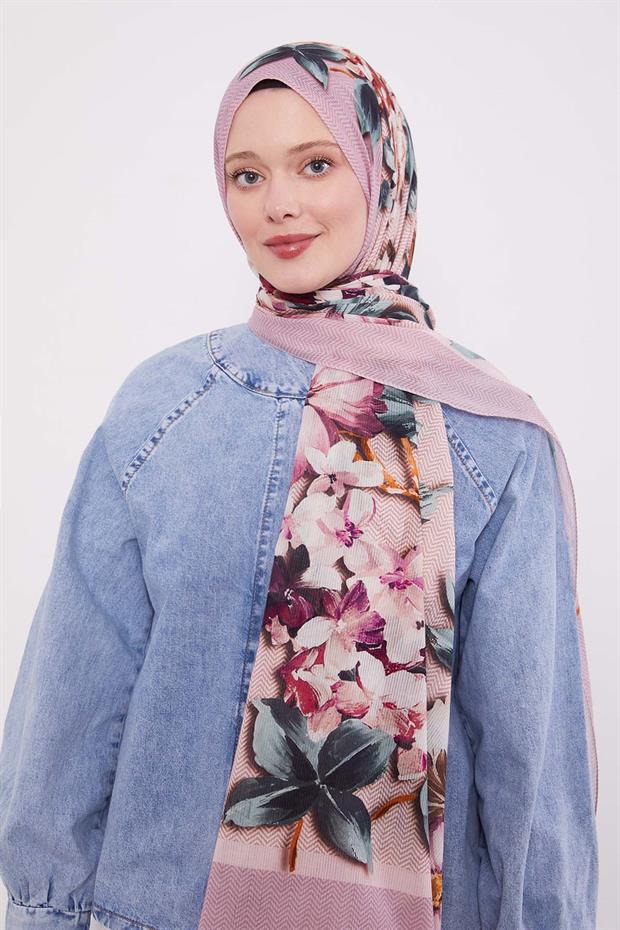 Pembe Zigzag Pamuklu Şal