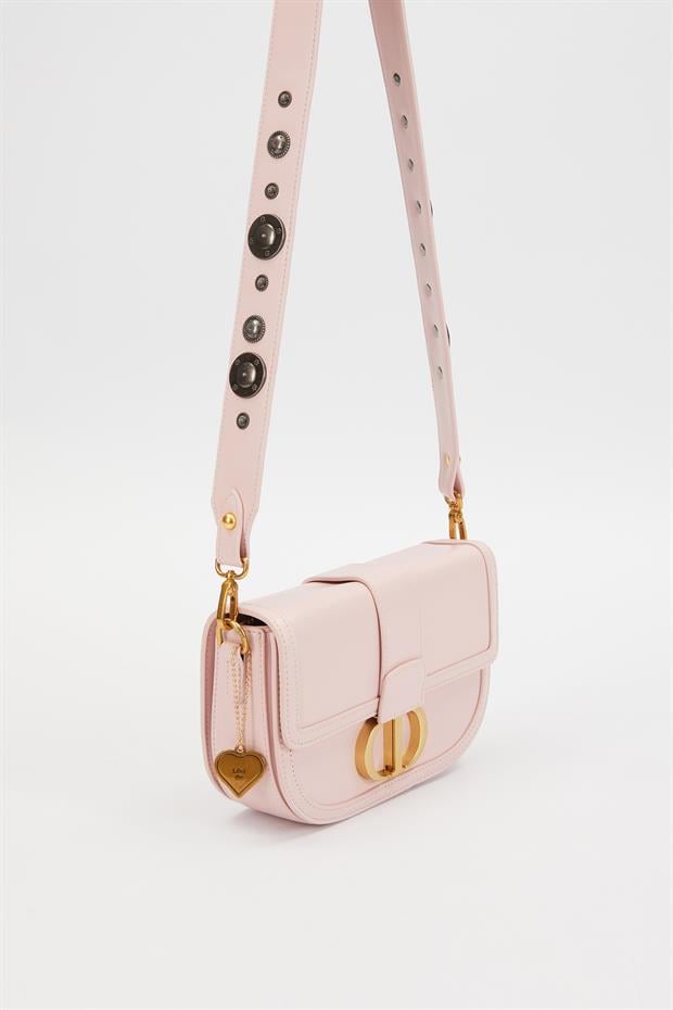 Pembe Zımba Detay Omuz Çantası