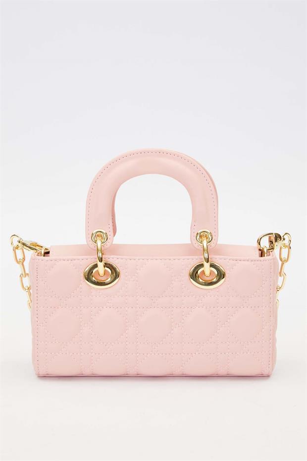 Pembe Zincir Askı Aksesuarlı El Çantası