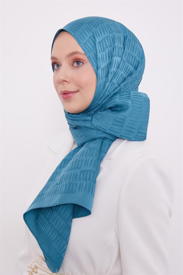 Petrol Mavi Damla Desen Blue Jakar Şal