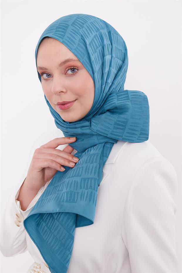 Petrol Mavi Damla Desen Blue Jakar Şal