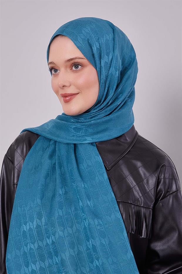 Petrol Mavi Desenli Janjan Şal