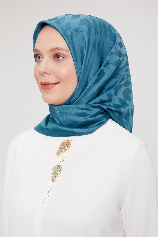 Petrol Yeşili Baklava Desen Kristal Jakar Eşarp