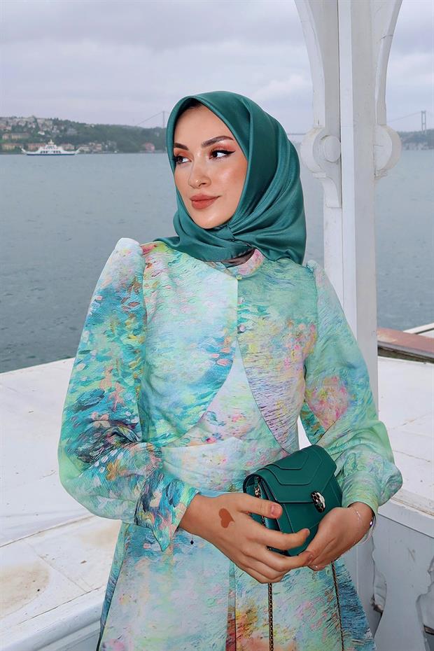 Petrol Yeşili Çift Taraflı Twill İpek Eşarp