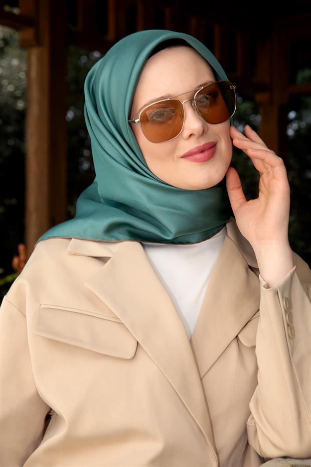 Petrol Yeşili Çift Taraflı Twill İpek Eşarp