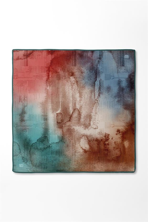 Petrol Yeşili Desenli Twill İpek Eşarp