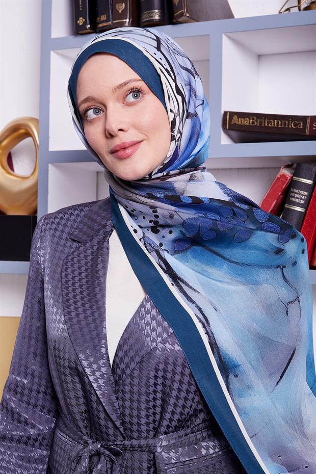 Petrol Yeşili Ebruli Desen Royal Şal