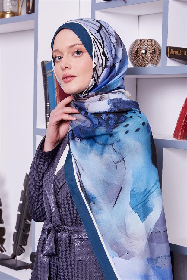 Petrol Yeşili Ebruli Desen Royal Şal