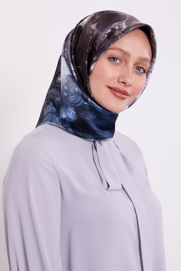 Petrol Yeşili Menekşe Desen Sura İpek Eşarp