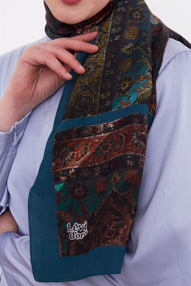 Petrol Yeşili Motif Desen Royal Şal