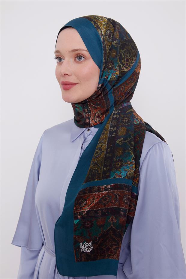 Petrol Yeşili Motif Desen Royal Şal