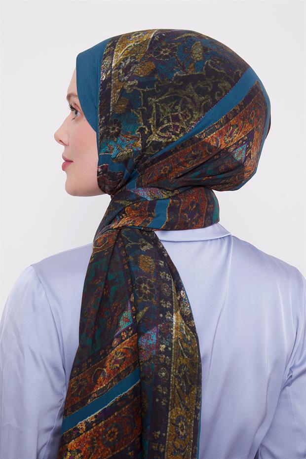 Petrol Yeşili Motif Desen Royal Şal