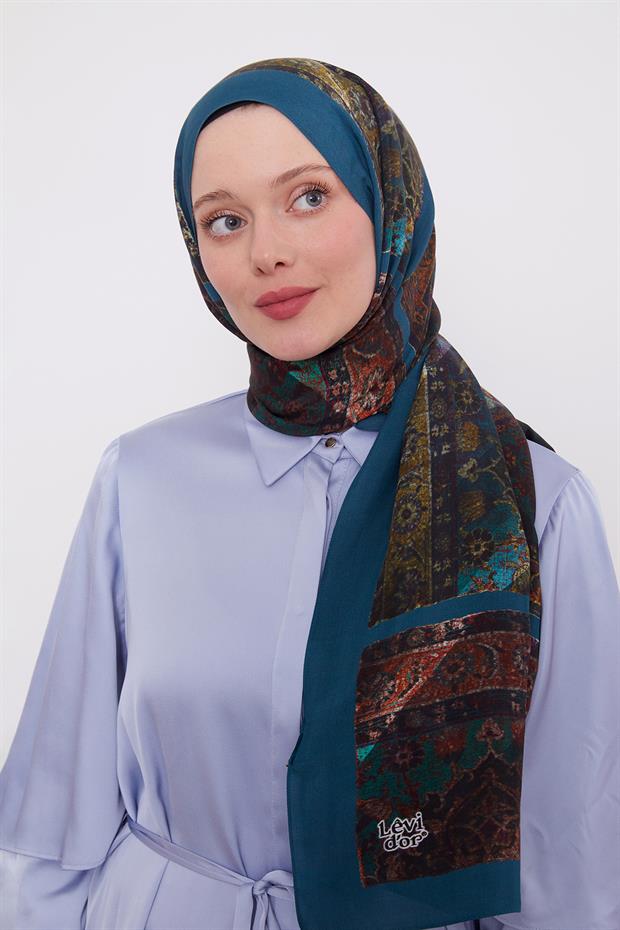 Petrol Yeşili Motif Desen Royal Şal