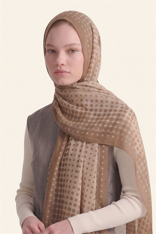 Puantiye Desenli Royal Şal Camel