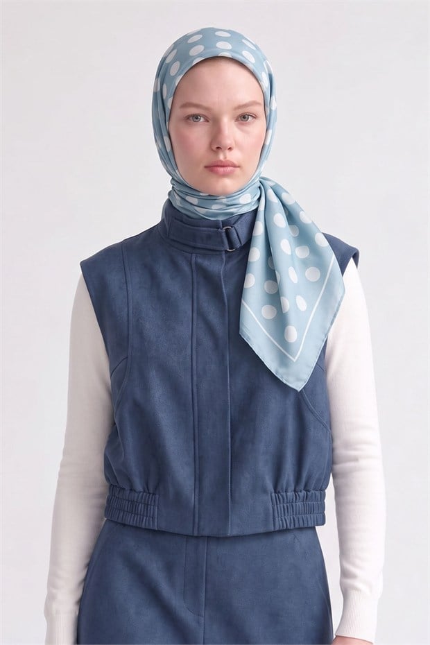 Puantiyeli Twill İpek Eşarp Bebe Mavisi