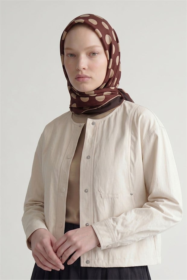 Puantiyeli Twill İpek Eşarp Bordo