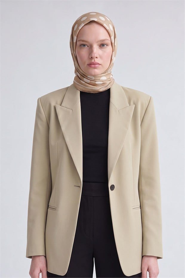 Puantiyeli Twill İpek Eşarp Camel