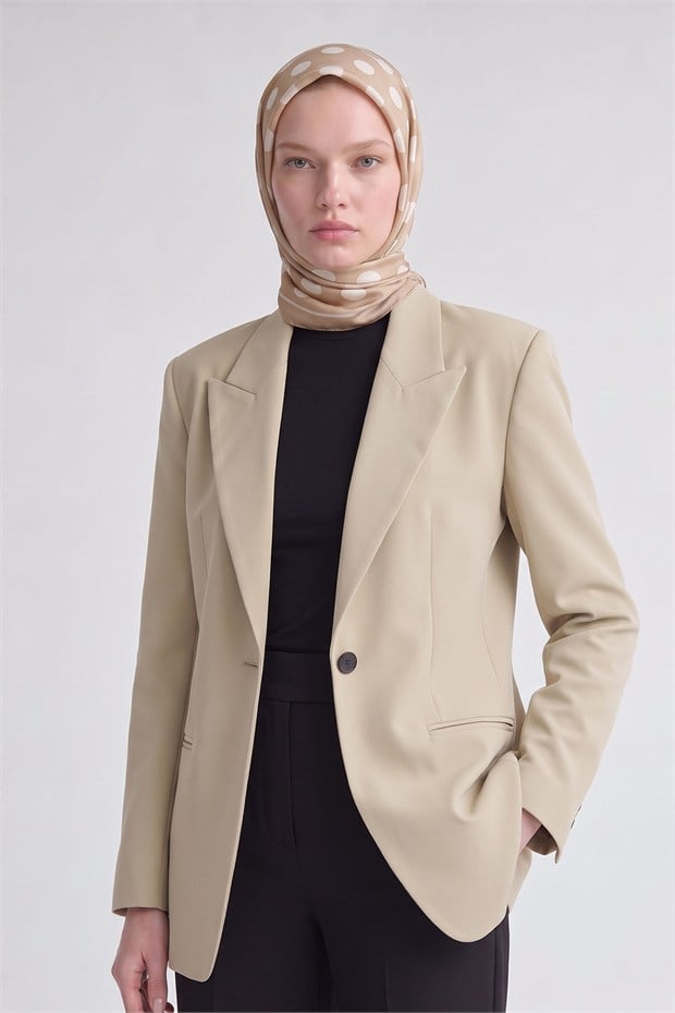 Puantiyeli Twill İpek Eşarp Camel