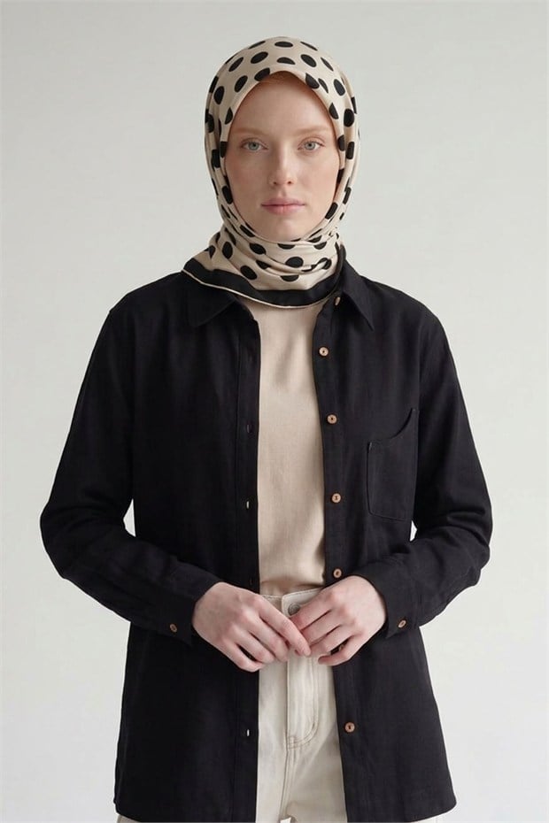 Puantiyeli Twill İpek Eşarp Ekru