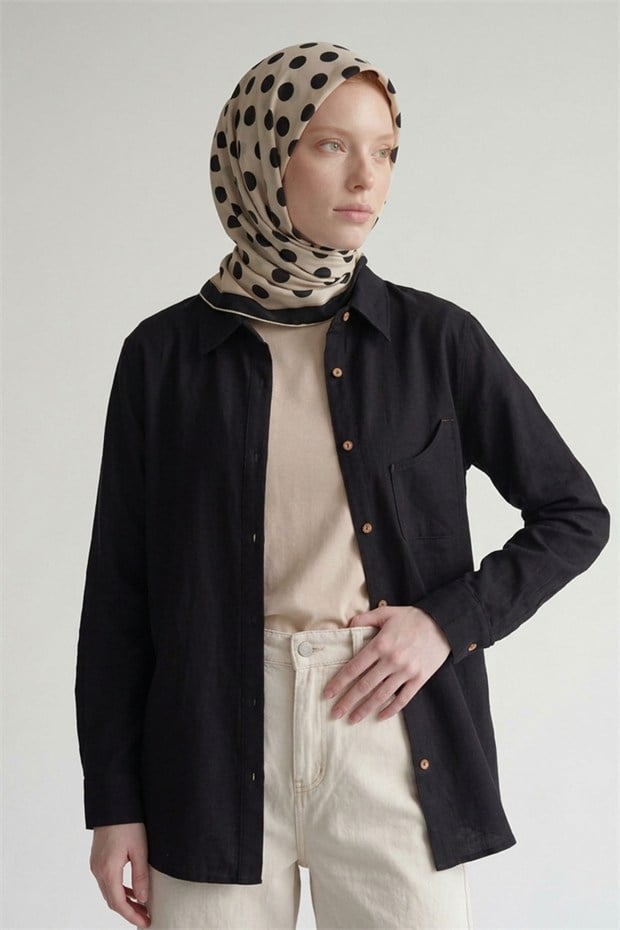 Puantiyeli Twill İpek Eşarp Ekru