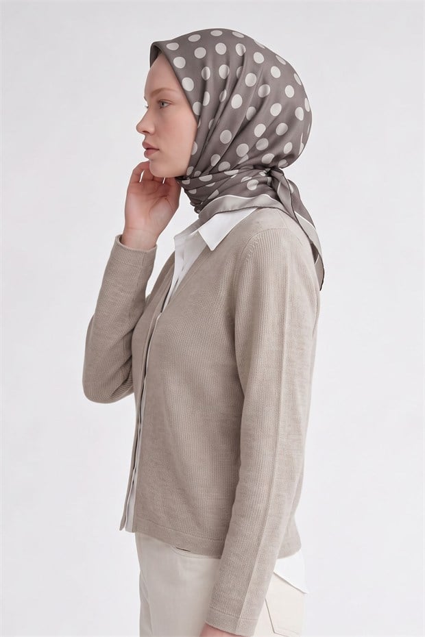Puantiyeli Twill İpek Eşarp Gri