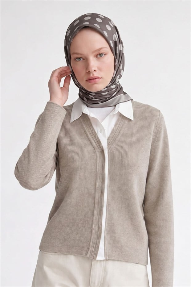 Puantiyeli Twill İpek Eşarp Gri