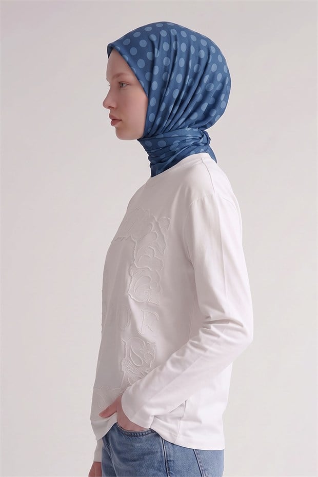 Puantiyeli Twill İpek Eşarp İndigo