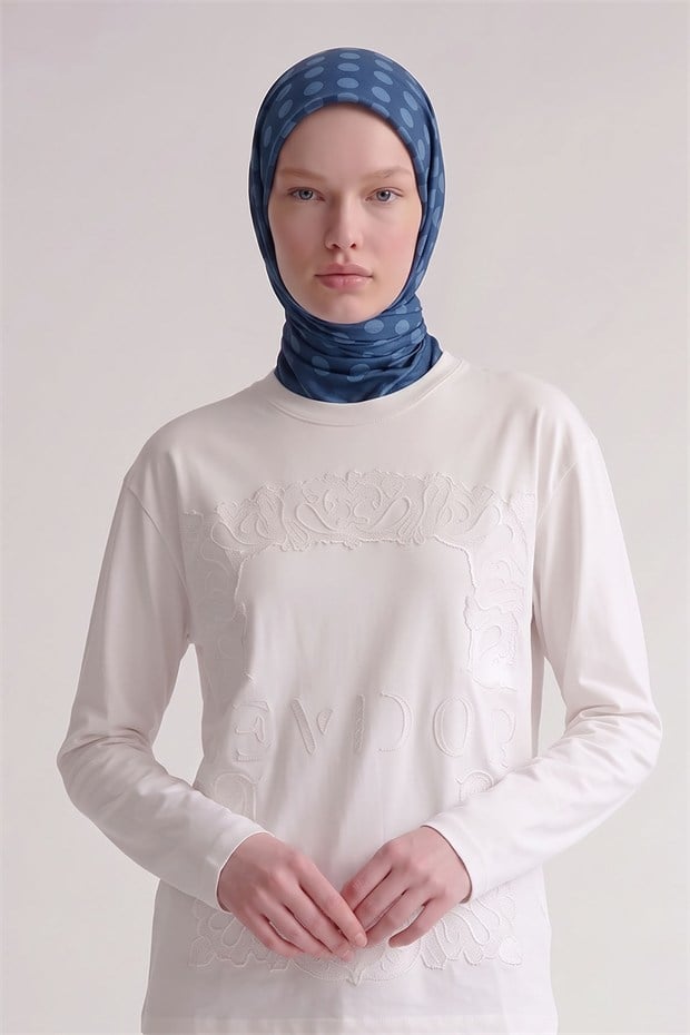 Puantiyeli Twill İpek Eşarp İndigo
