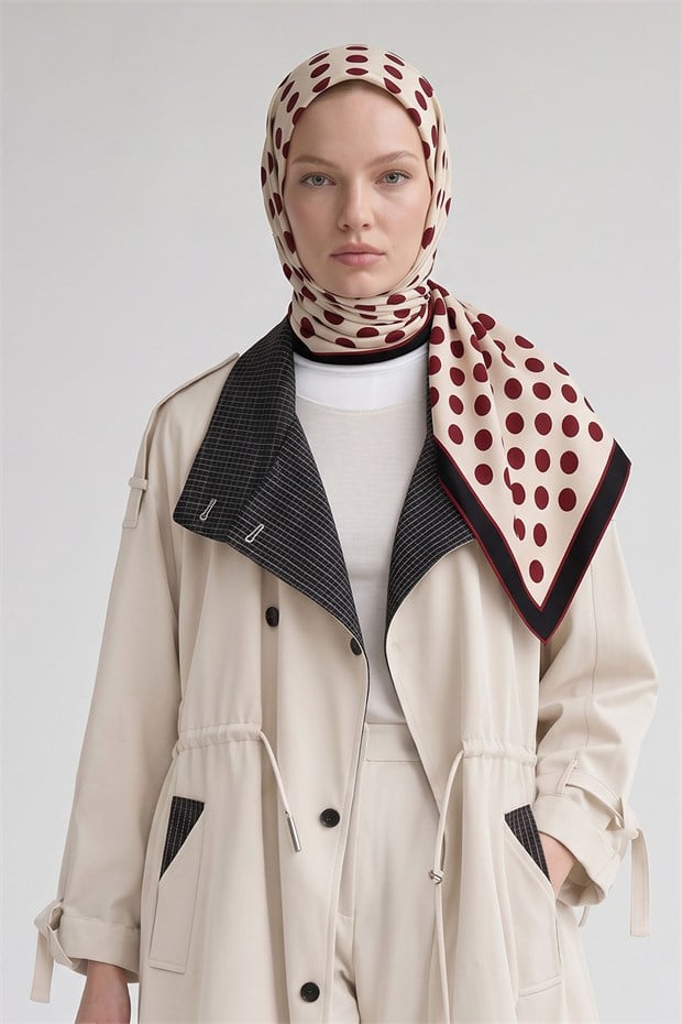 Puantiyeli Twill İpek Eşarp Kırmızı