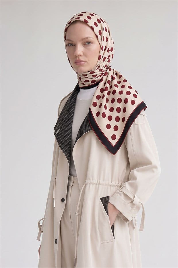 Puantiyeli Twill İpek Eşarp Kırmızı
