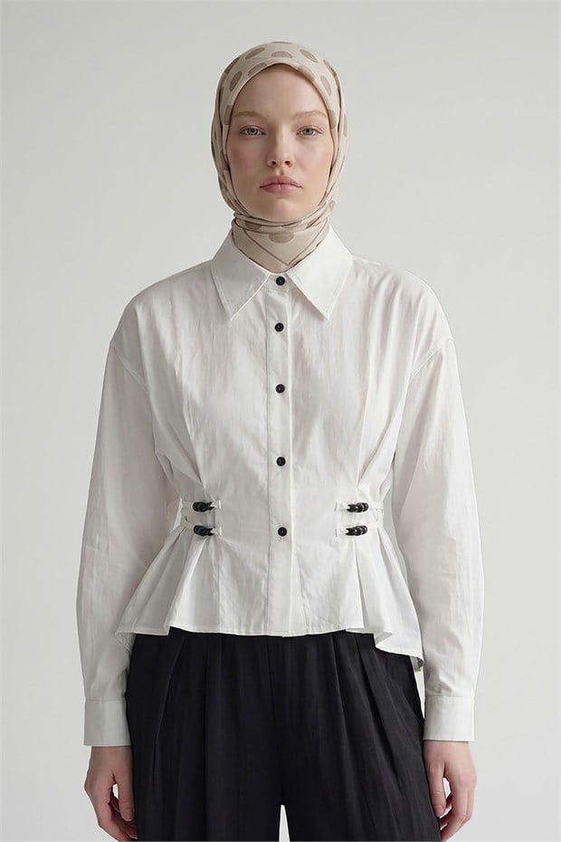 Puantiyeli Twill İpek Eşarp Krem