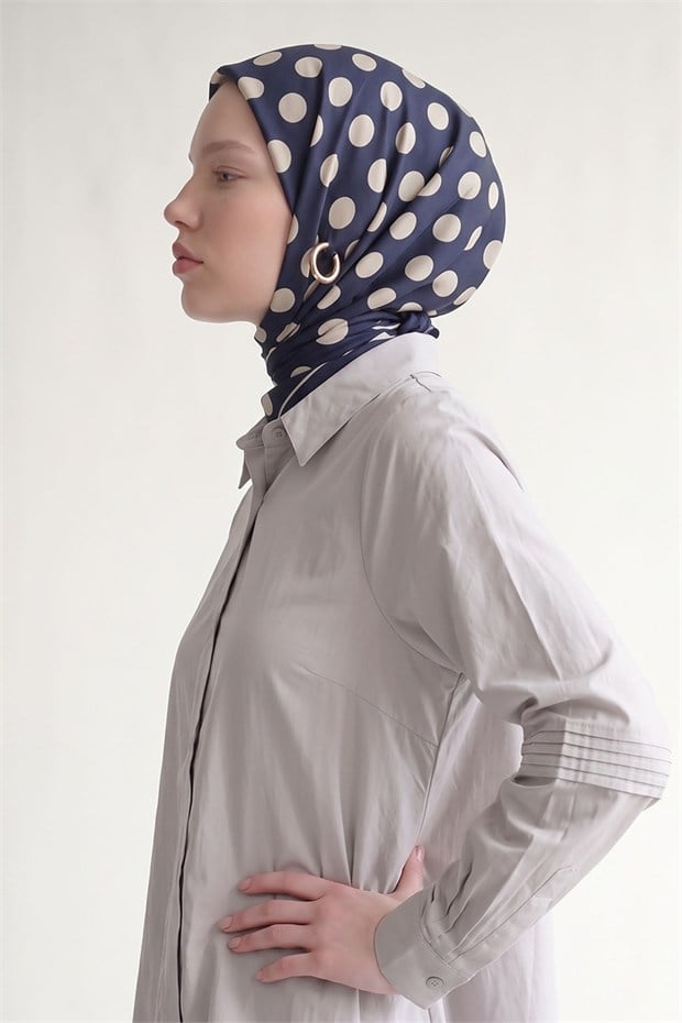Puantiyeli Twill İpek Eşarp Lacivert