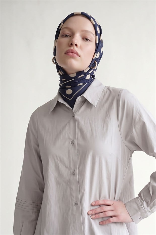 Puantiyeli Twill İpek Eşarp Lacivert