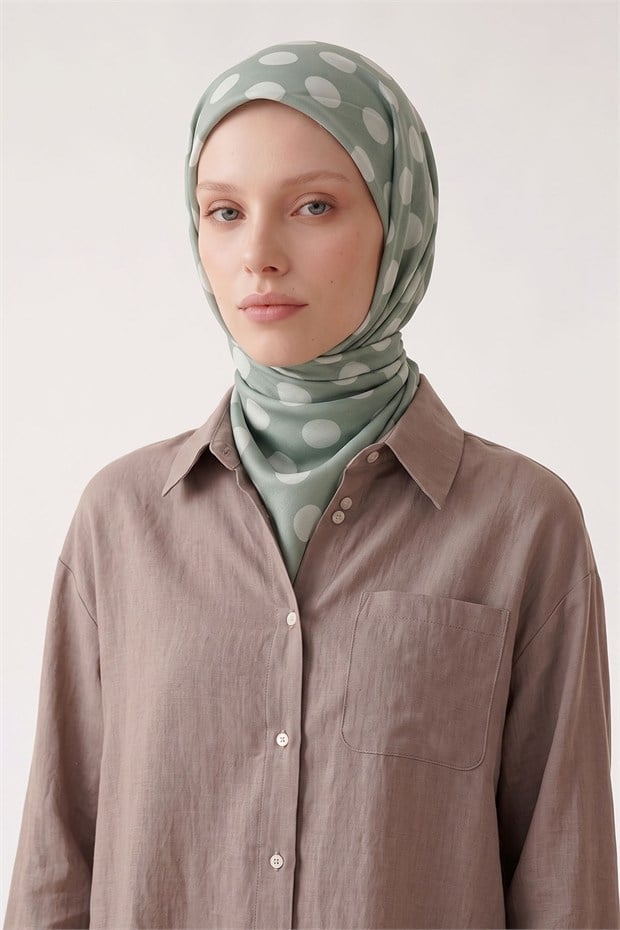 Puantiyeli Twill İpek Eşarp Mint Yeşili