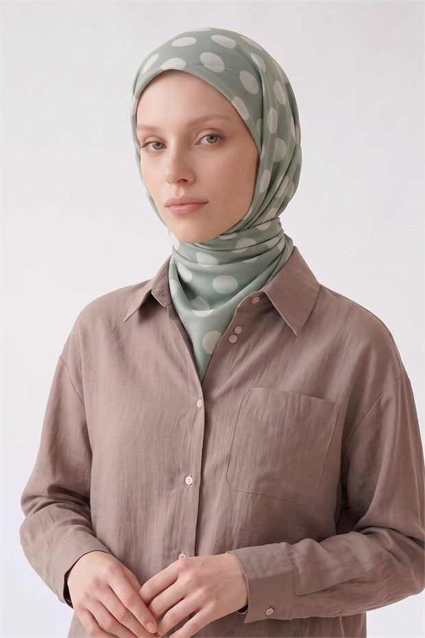 Puantiyeli Twill İpek Eşarp Mint Yeşili