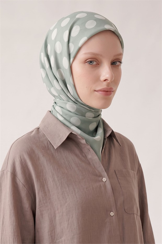 Puantiyeli Twill İpek Eşarp Mint Yeşili