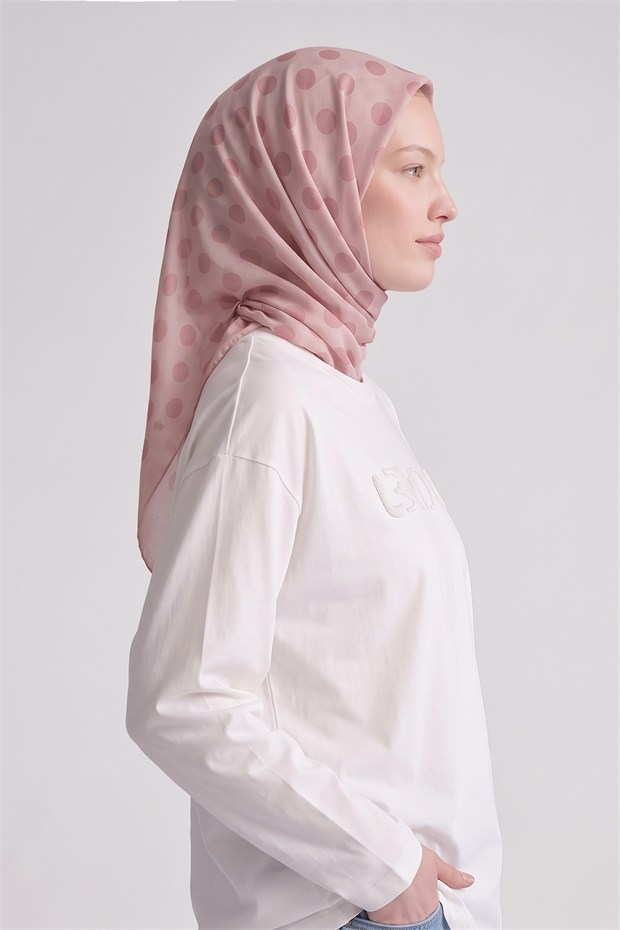 Puantiyeli Twill İpek Eşarp Pembe