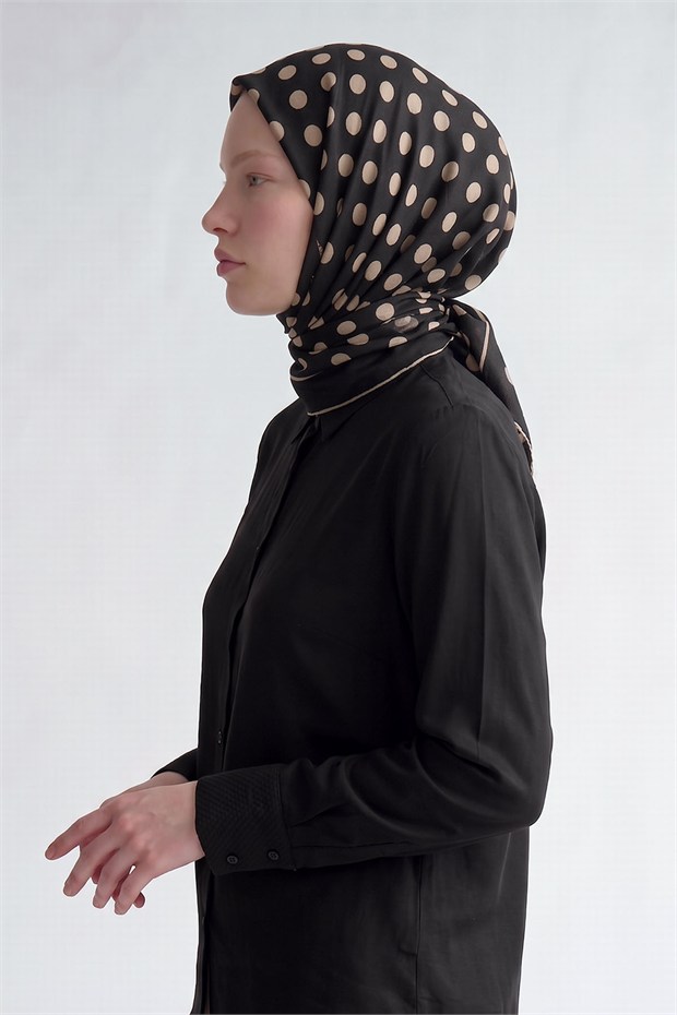 Puantiyeli Twill İpek Eşarp Siyah