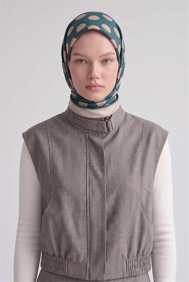 Puantiyeli Twill İpek Eşarp Turkuaz