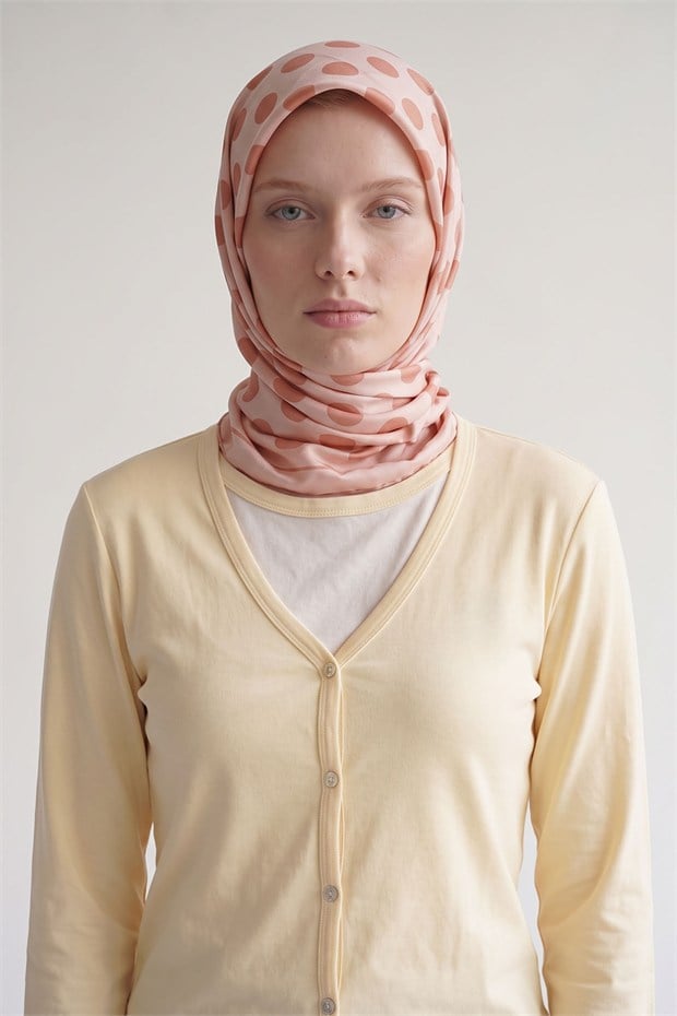 Puantiyeli Twill İpek Eşarp Yavruağzı