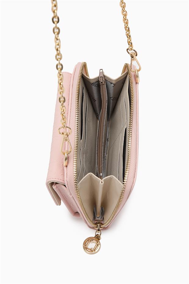 Pudra Baskılı Yatay Zincirli Cüzdan