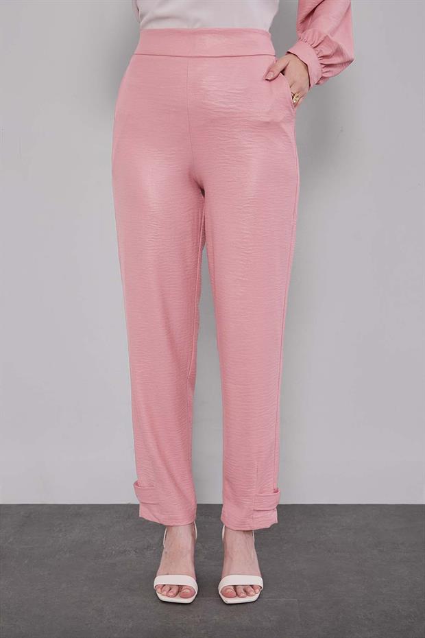 Pudra Bisiklet Yaka Düğme Detaylı İkili Takım