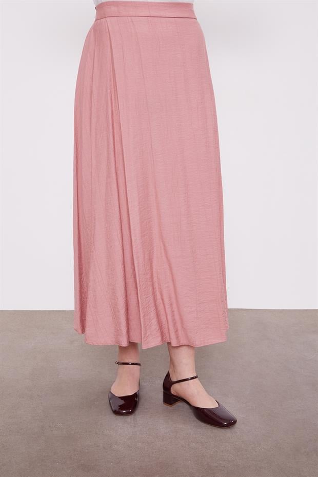 Pudra Çift Düğme Detaylı Etekli Takım