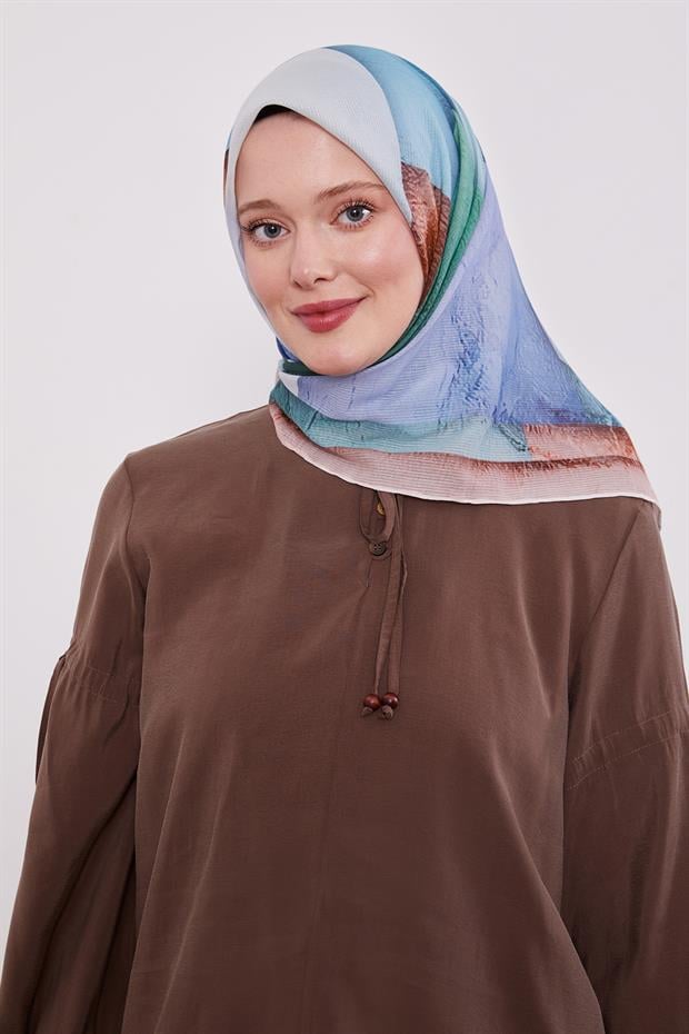 Pudra Çizgi Desen Pamuk Eşarp