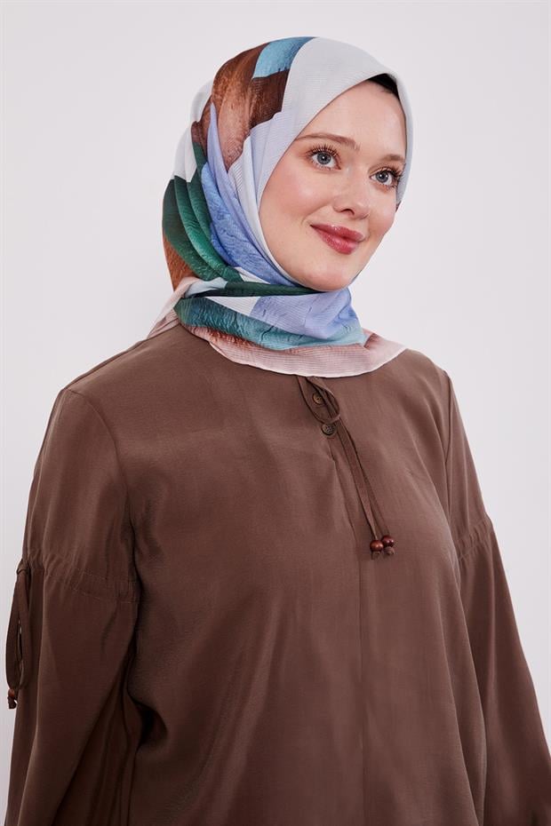 Pudra Çizgi Desen Pamuk Eşarp