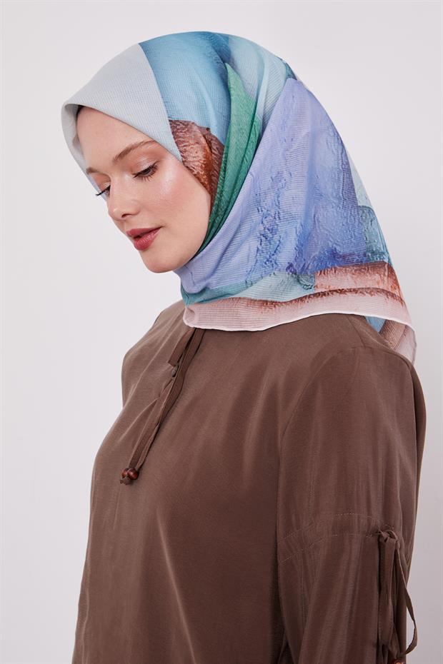 Pudra Çizgi Desen Pamuk Eşarp