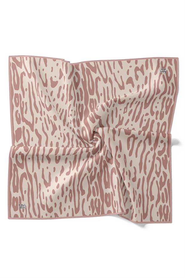 Pudra Büyük Leopar Desen Twill İpek Eşarp