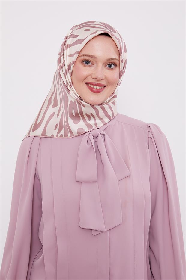 Pudra Büyük Leopar Desen Twill İpek Eşarp